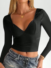 Women Solid Color Sweetheart Collar Long Sleeve Casual Blouse, Daily Wear